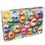 Bright, colorful bird puzzle with splashes of rainbow paint by Delfy Puzzles 1000 piece jigsaw puzzle box