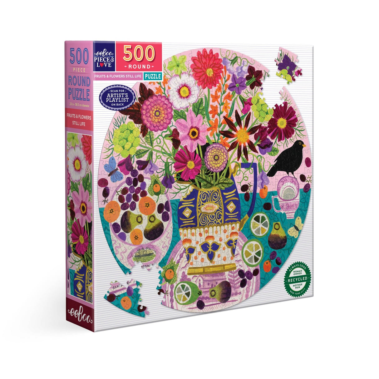 Fruits & Flowers Still Life 500 Piece Round Puzzle by eeBoo - eeBoo - Jigsaw Puzzles - The Puzzle Center - 