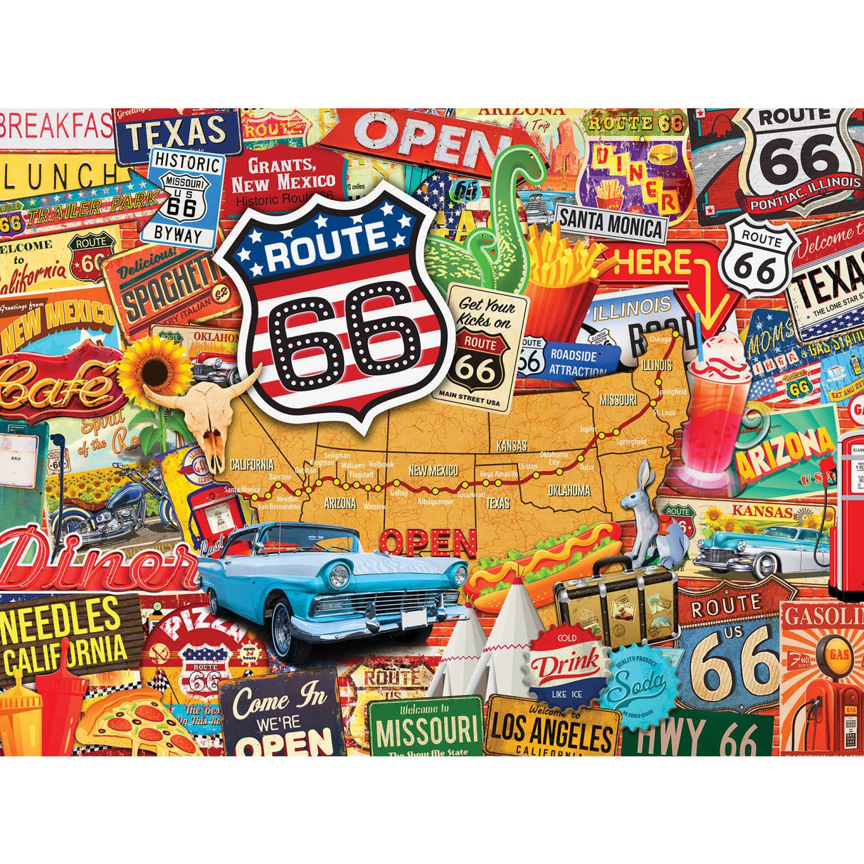 Greetings From Route 66 - 550 Piece Puzzle by MasterPieces - Masterpieces Puzzles - Jigsaw Puzzles - The Puzzle Center - 