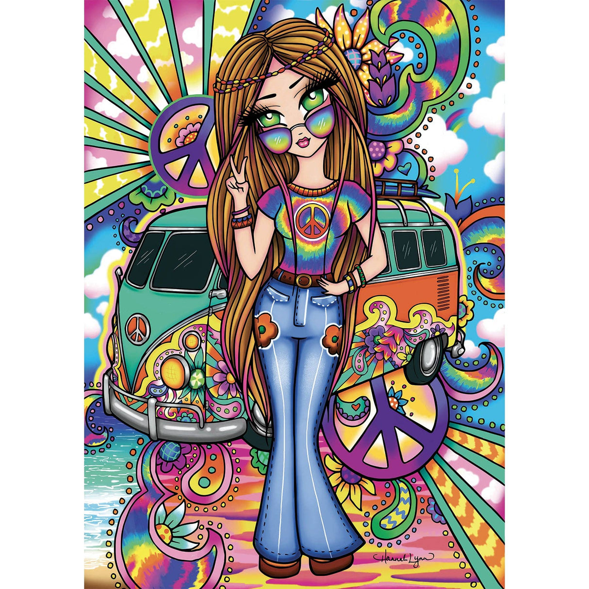 Groovy Girl 1000 Piece Jigsaw Puzzle by JaCaRou Puzzles - Retro Vibes with Hannah Lynn Art - JaCaRou Puzzles Inc. - Jigsaw Puzzles - The Puzzle Center - 