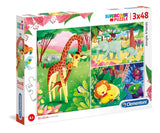 Jungle Friends 3x48 piece puzzle set featuring colorful jungle animals