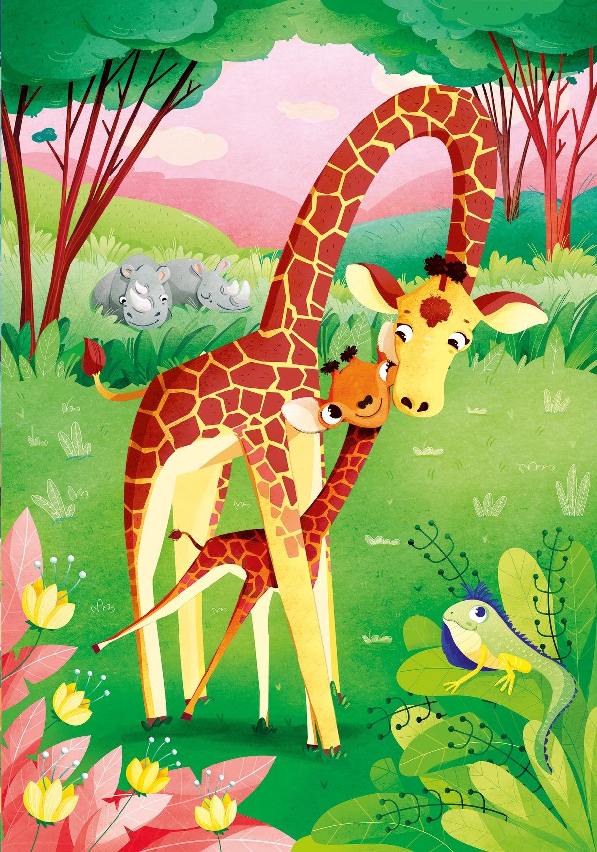 Jungle-themed puzzle pieces featuring giraffes, elephants, and lions