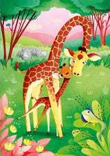 Jungle-themed puzzle pieces featuring giraffes, elephants, and lions