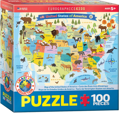 Map of the United States of America 100 Piece Jigsaw Puzzle by Eurographics - SMART KIDS Collection - Eurographics - Jigsaw Puzzles - The Puzzle Center - 