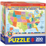 Map of the US 200 Piece Educational Puzzle by Eurographics - SMART KIDS Collection - Eurographics - Jigsaw Puzzles - The Puzzle Center - 