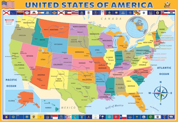 Map of the US 200 Piece Educational Puzzle by Eurographics - SMART KIDS Collection - Eurographics - Jigsaw Puzzles - The Puzzle Center - 