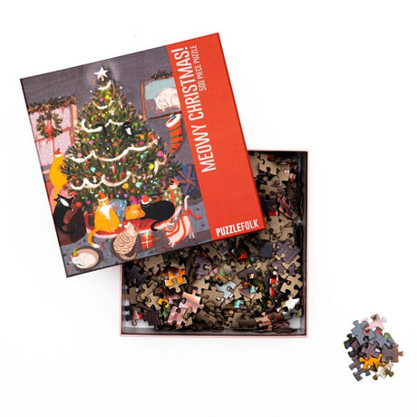 Meowy Christmas Jigsaw Puzzle - 500 Piece Holiday Cat Puzzle by Puzzlefolk - Puzzlefolk - Jigsaw Puzzles - The Puzzle Center - 