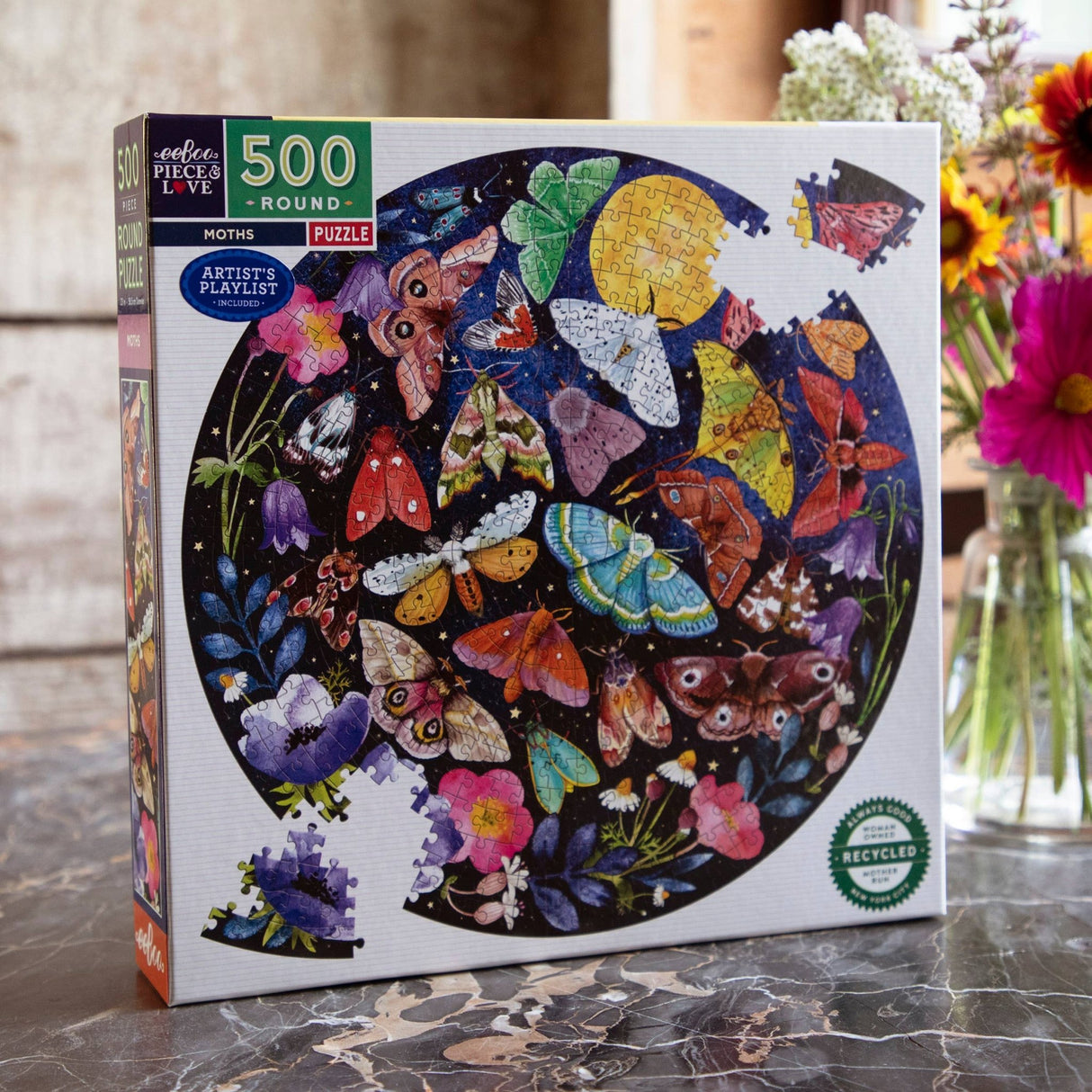 Moths 500 Piece Round Puzzle by eeBoo Puzzles - eeBoo - Jigsaw Puzzles - The Puzzle Center - 