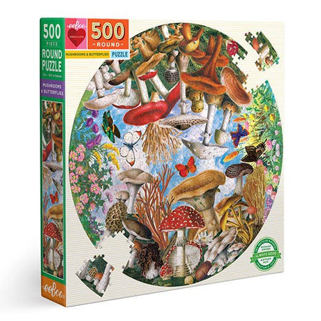 Mushrooms and Butterflies 500 Piece Round Puzzle by eeBoo Puzzles - eeBoo - Jigsaw Puzzles - The Puzzle Center - 