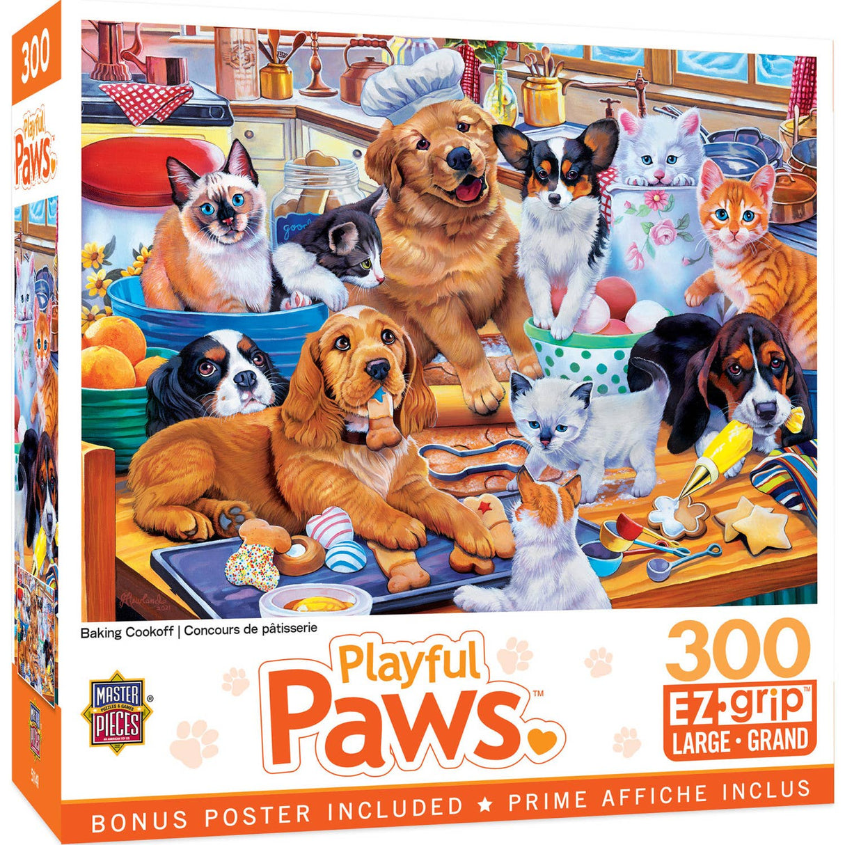 Playful Paws - Baking Cookoff 300 Piece EZ Grip Puzzle by MasterPieces | Adorable Kitten and Puppy Jigsaw Puzzle - Masterpieces Puzzles - Jigsaw Puzzles - The Puzzle Center - 