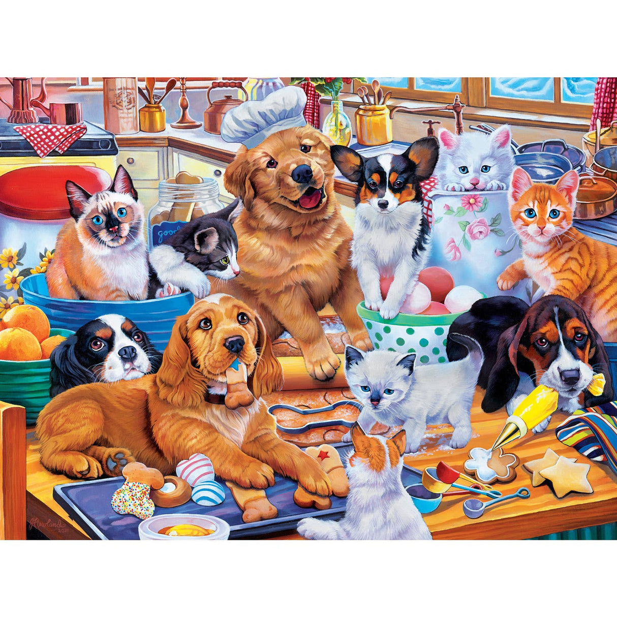 Playful Paws - Baking Cookoff 300 Piece EZ Grip Puzzle by MasterPieces | Adorable Kitten and Puppy Jigsaw Puzzle - Masterpieces Puzzles - Jigsaw Puzzles - The Puzzle Center - 