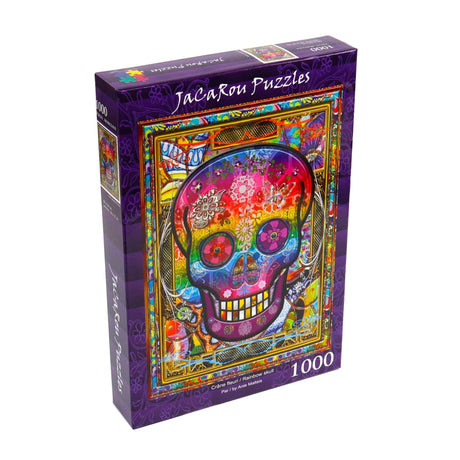 Rainbow Skull 1000 Piece Jigsaw Puzzle by JaCaRou Puzzles - Colorful Day of the Dead Art - JaCaRou Puzzles Inc. - Jigsaw Puzzles - The Puzzle Center - 