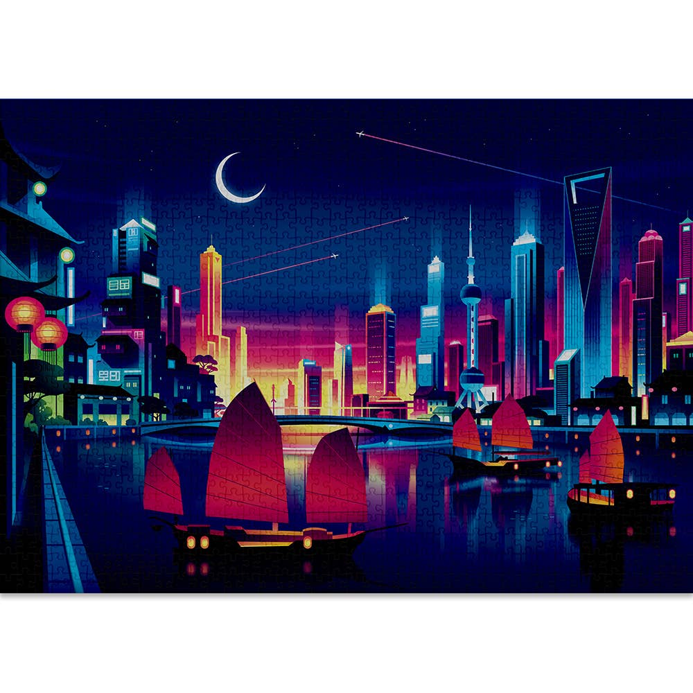 Skyline 1000 Piece Jigsaw Puzzle by Cloudberries - Neon Cityscape - Cloudberries Jigsaw Puzzles - Jigsaw Puzzles - The Puzzle Center - 