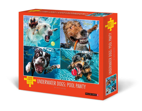 Underwater Dogs: Pool Pawty 1000 piece puzzle featuring diving dogs