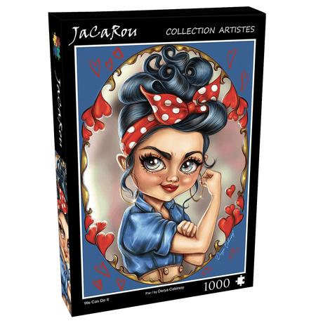 Box for We Can Do It jigsaw puzzle by JaCaRou Puzzles with bold colors and empowering design - jigsaw puzzle for adults.