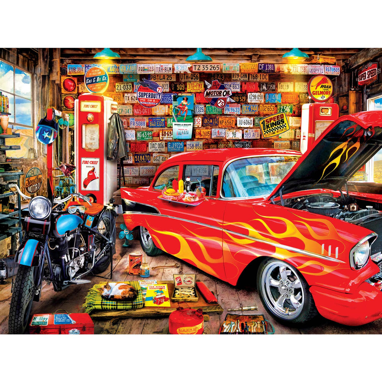 Wheels - Retro Garage 750 Piece Puzzle by Masterpieces Puzzles - Masterpieces Puzzles - Jigsaw Puzzles - The Puzzle Center