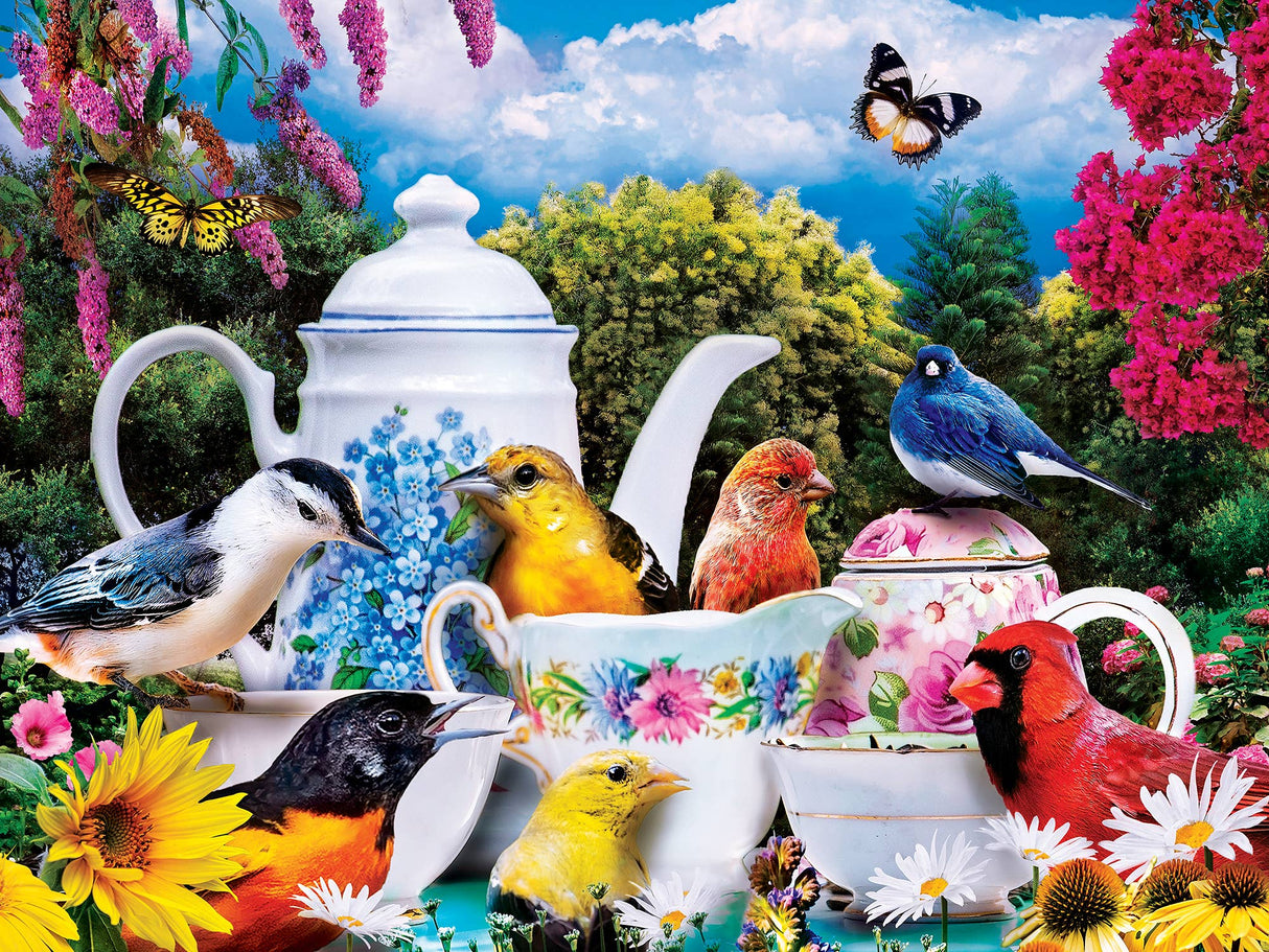 Wild & Whimsical - Garden Party 300 Piece EZ Grip Puzzle by MasterPieces | Cute Birds Tea Time Jigsaw Puzzle - Masterpieces Puzzles - Jigsaw Puzzles - The Puzzle Center