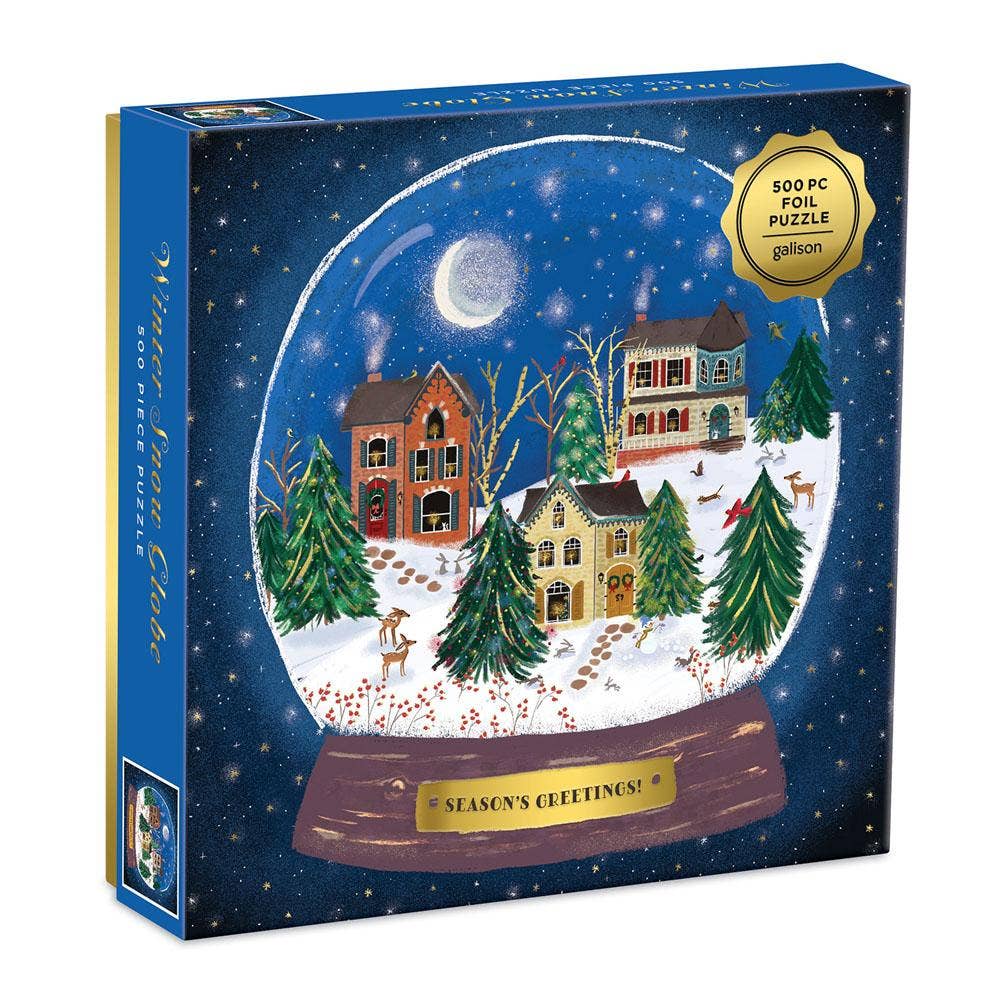 Winter Snow Globe puzzle box with holiday-themed artwork and foil embellishments