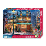 Box of the Winter Wonderland Cafe puzzle featuring a cozy, decorated cafe in a snowy holiday scene by Springbok