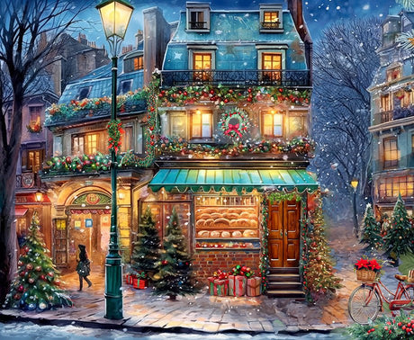 Winter Wonderland Cafe puzzle featuring a cozy, decorated cafe in a snowy holiday scene by Springbok